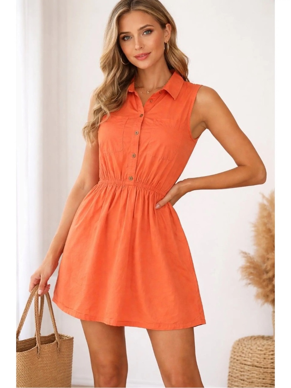 Derek Heart Sleeveless Collared Midi Dress in Orange